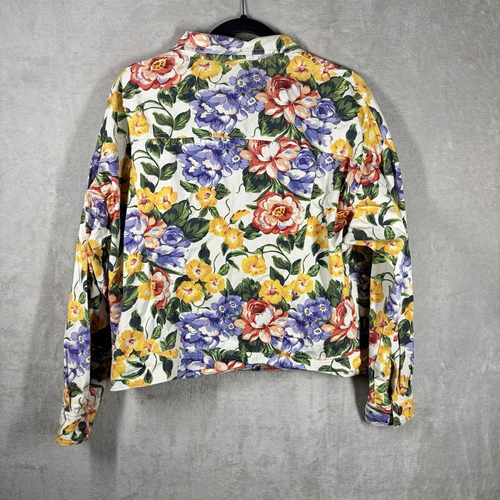 Vintage Floral Short Denim Jacket Size L Retro 90s Colorful Whimsical Garden - Picture 4 of 8